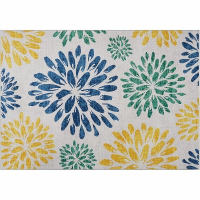 Fulvari Area Rug Non-Slip Floral Washable Living Room Throw Small Stain Resistant Rugs Low-Pile Rugs Boho Rugs