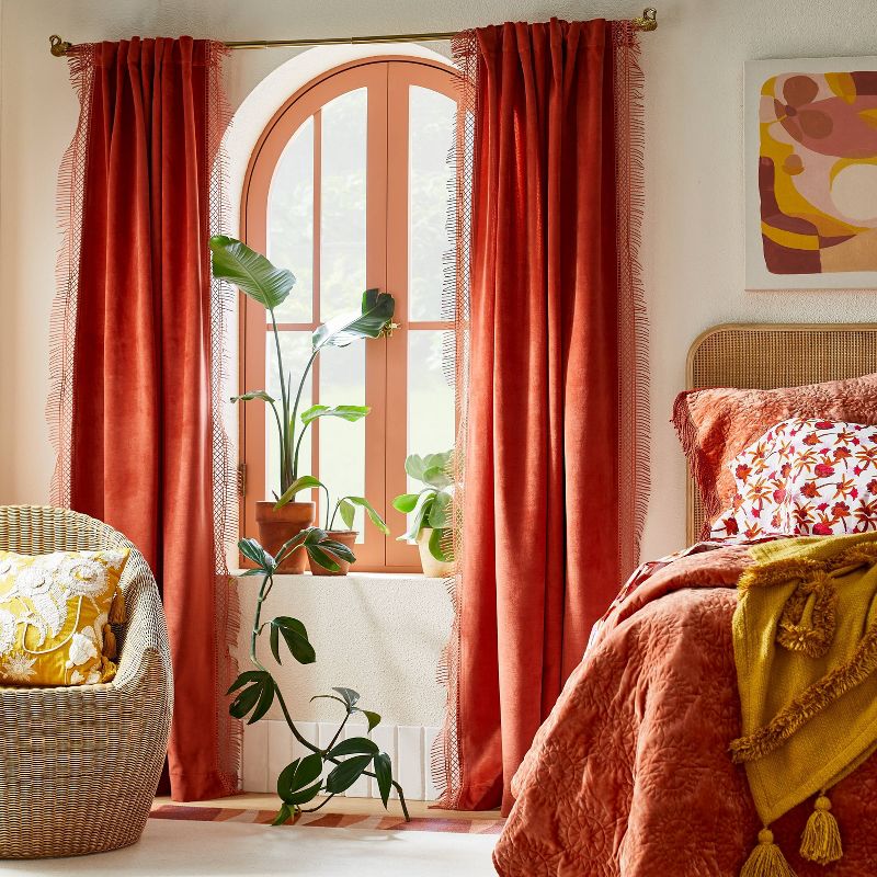 1pc Light Filtering Velvet Macrame Trim Window Curtain Panel Burnt Orange - Opalhouse™ designed with Jungalow™, 3 of 8