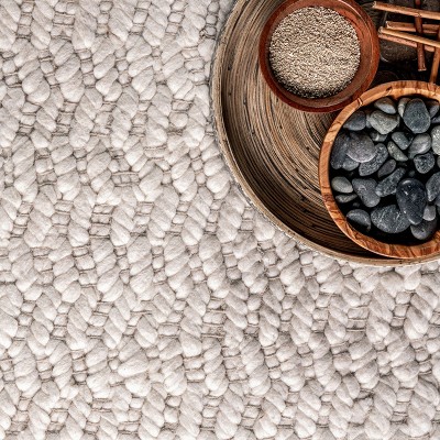 Ivory Chevron Handwoven Wool Square Area Rug, 5' x 8'