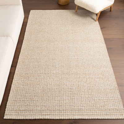 Ivory Checkered Flat Woven Wool and Synthetic Rug, 4' x 6'