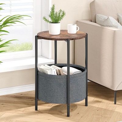 24'' Round End Sofa Side Table with outlet Fabric Storage Basket