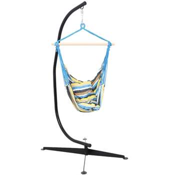 Sunnydaze Double Cushion Hanging Rope Hammock Chair Swing with C-Stand - 265 lb. Weight Capacity