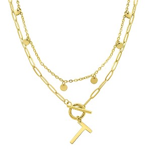 Adornia Tarnish Resistant 14k Gold Plated Confetti And Paperclip Layered Initial Toggle Necklace - 1 of 3