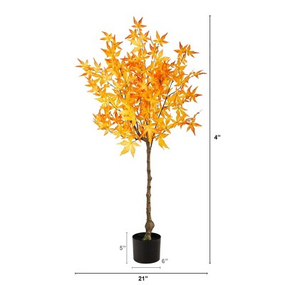 4-ft Autumn Maple Faux Tree in Black Planter
