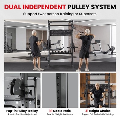 Mikolo Power Rack, 2000LB Capacity Power Cage with Dual Pulley Cable ...