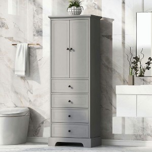Resenkos Storage Cabinet with 2 Doors and 4 Drawers for Bathroom, Office, Adjustable Shelf, MDF Board with Painted Finish, Grey Gray - 1 of 4