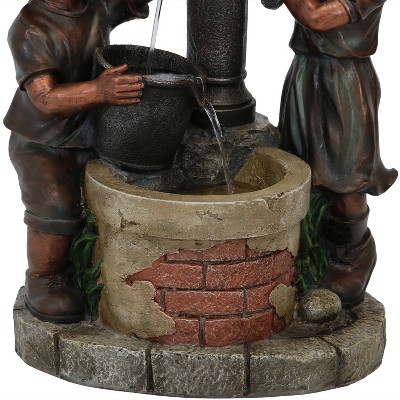 Bronze Polyresin Jack and Jill Farmhouse Water Fountain