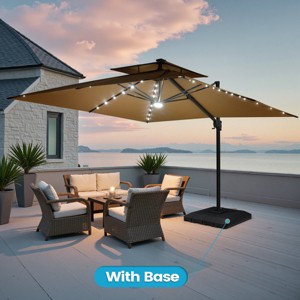 Crestlive Products 11FT Patio Double Top Cantilever Umbrella with Light and Base Set Outdoor 360° Rotation 6 Heights Adjustable Offset Umbrella - 1 of 4