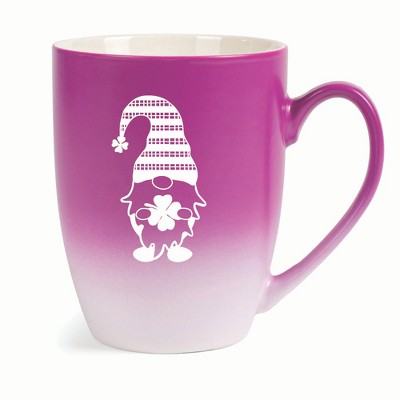 Elanze Designs Gnome With Stripes On Hat Two Toned Ombre Matte 10 ounce New Bone China Coffee Tea Cup Mug, Pink and White