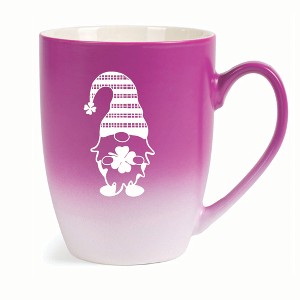 Elanze Designs Gnome With Stripes On Hat Two Toned Ombre Matte 10 ounce New Bone China Coffee Tea Cup Mug, Pink and White - 1 of 4