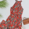 Anna-Kaci Women's Halter Neck Floral Maxi Dress with Waist Tie and Flowing Skirt - 4 of 4