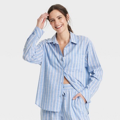 Women's Striped Cotton Blend Long Sleeve Pajama Shirt - Auden™