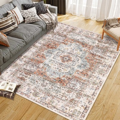 Living Room Rug Vintage Rug Medallion Floral Print Indoor Area Rug