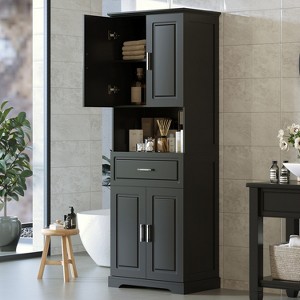 70.8"Tall Bathroom Storage Cabinet with Four Doors, Open Shelve and Drawer - ModernLuxe - 1 of 4