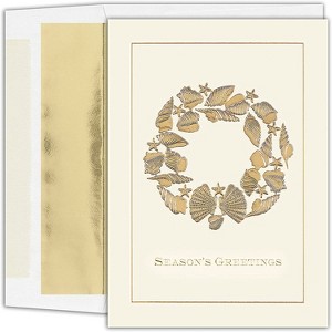 Masterpiece Studios Warmest Wishes 16-Count Boxed Holiday Cards With Foil-Lined Envelopes, Golden Shell Wreath, 5.6" x 7.8" (947800) - 1 of 2