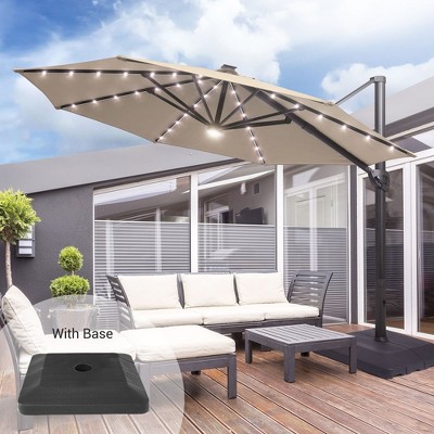 Sonkuki Outdoor 11Ft Aluminum LED Cantilever Patio Umbrella with Base for Patio Deck Garden