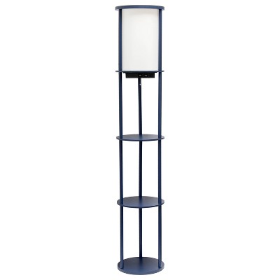 Navy Modern Shelf Etagere Floor Lamp with USB Charging Ports