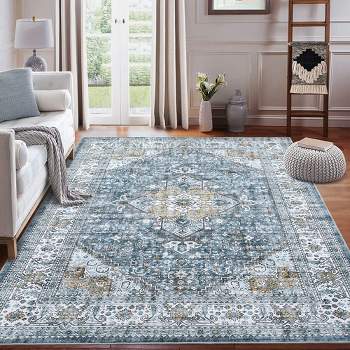 Area Rug Vintage Distressed Rug for Living Room Traditional Medallion Floral Stain Resistant Accent Rug