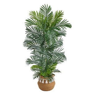 Nearly Natural 5-ft Areca Palm Tree in Boho Chic Handmade Natural Cotton Woven Planter with Tassels UV Resistant - 1 of 4