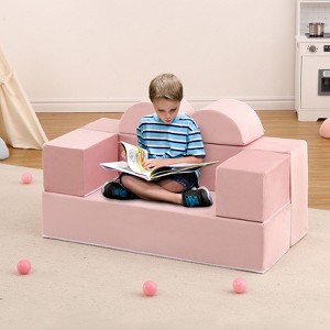 Multi-color Kids Couch, 6pcs Play Couch with Washable and Durable Covers Foam Modular Play Couch Convertible Sofa for Kindergarten Playroom Bedroom - 1 of 4