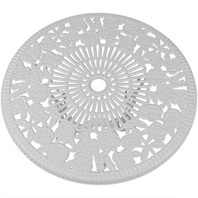 White Cast Aluminum Floral Bistro Set with Iron Legs