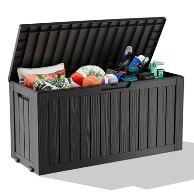 VisioGear Deck Boxes, 75 Gal Outdoor Storage Deck Box, Small Patio Storage Bin for Garden Tools, Black, 46.06"*21.06"*21.65"