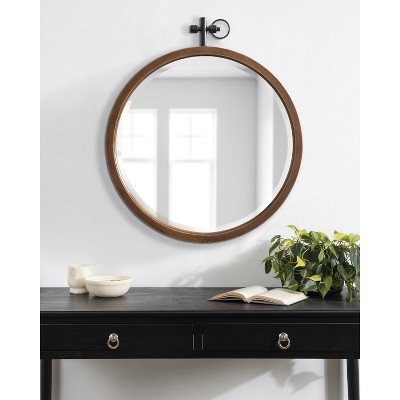 Walnut Brown Sophisticated 24" Round Wood Vanity Mirror
