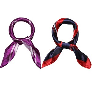 Elerevyo Women's Satin Stripe Print Square Neck Scarf Head Wrap Kerchief Neckerchief 2Pcs 19.6"x19.6" - 1 of 4