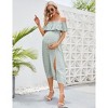 BLUEMING Maternity Sundress Flounce Elastic Neckline Dress Thigh Slit Maxi A-Line Dress - 3 of 4