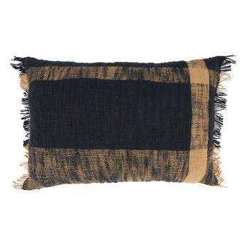 Saro Lifestyle Oversized Plaid Pattern Down Filled Throw Pillow, Black, 13"x20"