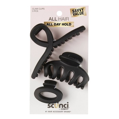 scünci Assorted Styles Claw Clips - Matte Black - All Hair - 3pcs