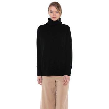 JENNIE LIU Women's 100% Pure Cashmere Cowl-neck Raglan Tunic High-low Sweater