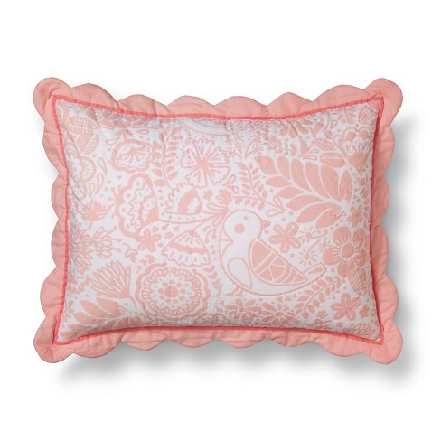 Birds Scalloped Edge Sham Standard Light Pink Pillowfort
