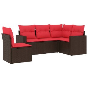 vidaXL 5 Piece Patio Sofa Set with Cushions Brown and Red Poly Rattan - Without Table - 1 of 4