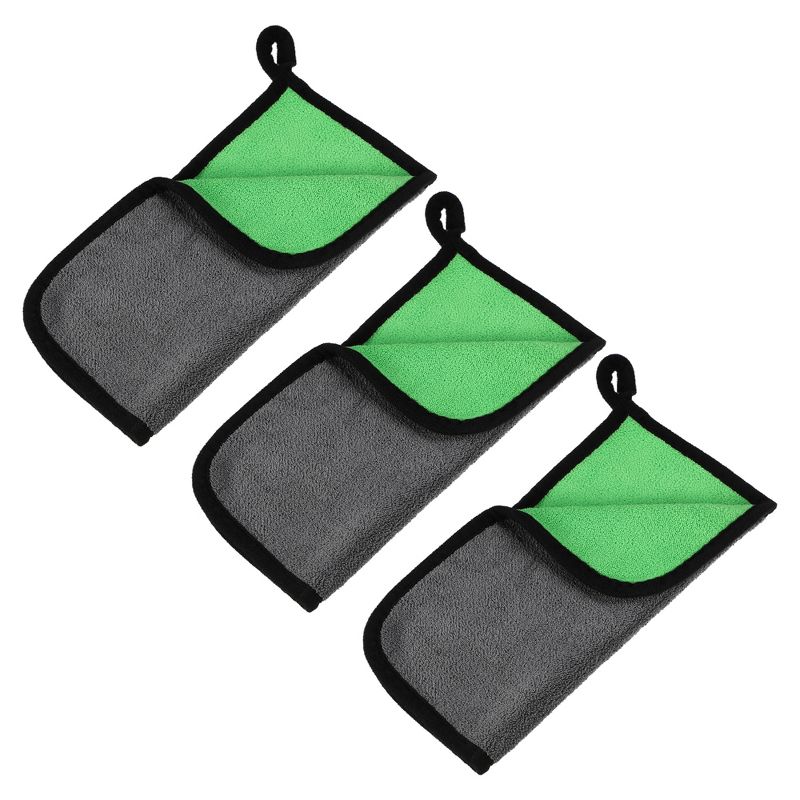 Unique Bargains Extra Large 500 GSM Microfibre Car Drying Towel 9.84"x9.84" Gray Green 3 Pcs, 1 of 6