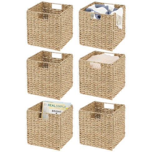 Casafield 10.5 x 10.5 Water Hyacinth Storage Baskets, Collapsible Cube  Organizers, Woven Bins for Bathroom, Bedroom, Laundry, Pantry, Shelves