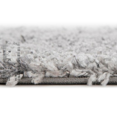 Gray Geometric Shag Synthetic Rectangular Area Rug with Braided Fringe