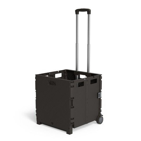 Black Durable Expand/Fold Crate on Wheels MyOfficeInnovations 440122 30 Qt 