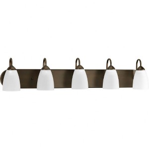 Progress Lighting Gather 5-Light Bath Bracket, Antique Bronze, Etched Glass Shades - 1 of 3