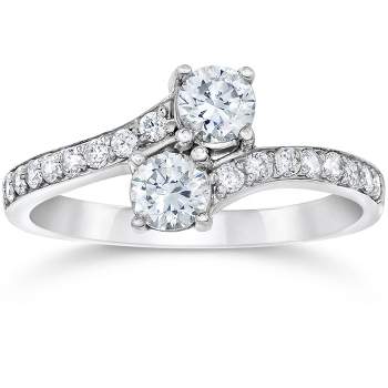 Pompeii3 1 Carat Forever Us Diamond Two Stone Engagement Ring 10K White Gold