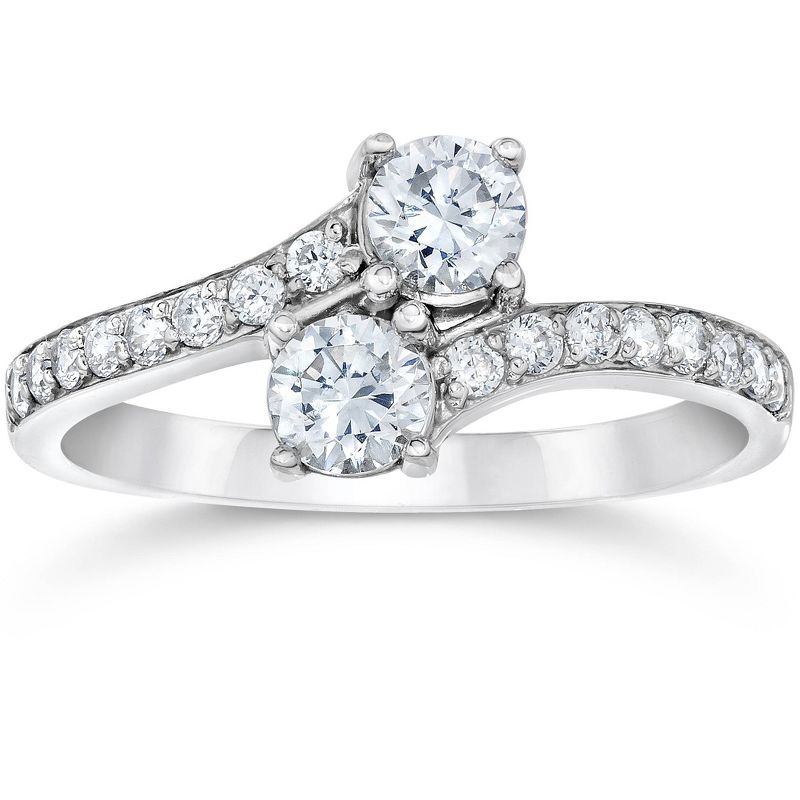Pompeii3 1 Carat Forever Us Diamond Two Stone Engagement Ring 10K White Gold, 1 of 8