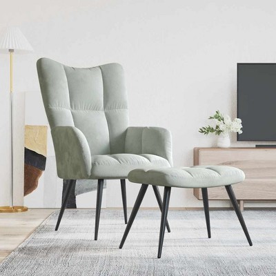 vidaXL Relaxing Chair with a Stool Light Gray Velvet