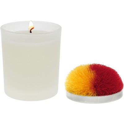 Pavilion Gift Company - Blank - Red & Yellow - 5.5 oz - 100% Soy Wax Candle with Pom Pom Lid Scent: Tranquility - Flame Candles