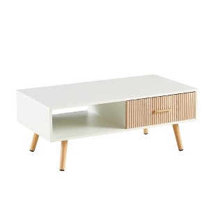 Bencmate Coffee Tables Large Storage, Premium Material Construction Textured Drawer Surface Solid Wood Leg Stability, Beige, 45.66"*24.21"*4.33" - 1 of 4