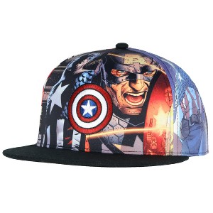 Marvel Comics Captain America Shield Adjustable Baseball Cap Allover Sublimated Scene Design Adult Snapback Hat OSFM Multicolored - 1 of 4