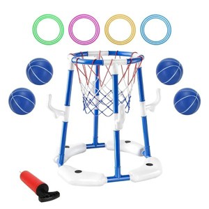 Summer Pool Basketball Hoop Toy Set With 4 Basketballs 4 Circles Pump Floating Swimming Pool Basketball Games Poolside Water Play Toy For 3-12Years - 1 of 4