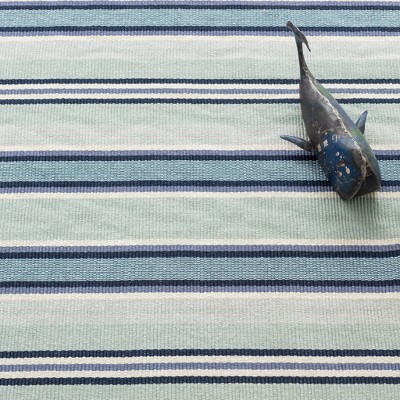 Blue and Green Stripe Handwoven Cotton Rug, 2' x 3'