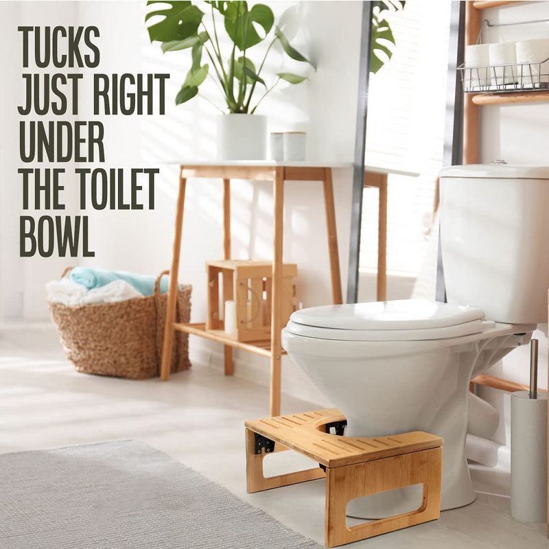 Toilet Stool, Potty Stool, Toilet Foot Stool Waterproof and Non Slip Bamboo Toilet Stool Toilet Ottoman - MedicalKIngUsa, 2 of 9