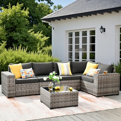 XIZZI Modular Sectional Patio Set with Convertible Corner Sofa, 3.54" Thickened Cushions & 7.68" Wide Armrests, Outdoor Conversation Sofa in 7 Colors