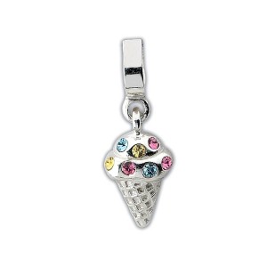 Black Bow Jewelry Sterling Silver CZ Ice Cream Cone Dangle Bead Charm - 1 of 3